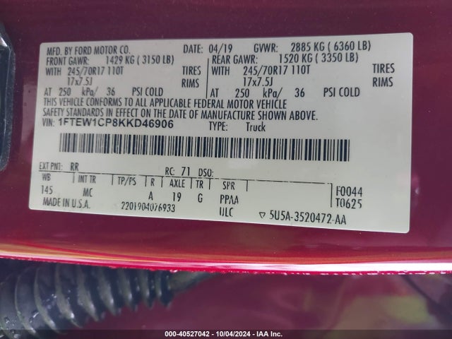 Ford F-150 Xlt 2019 1FTEW1CP8KKD46906 Image 9