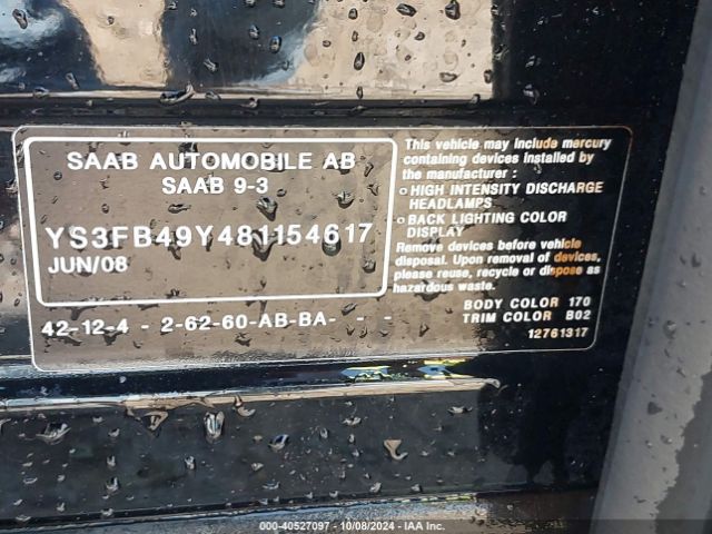 2008 SAAB 9-3 YS3FB49Y481154617 Photo 8