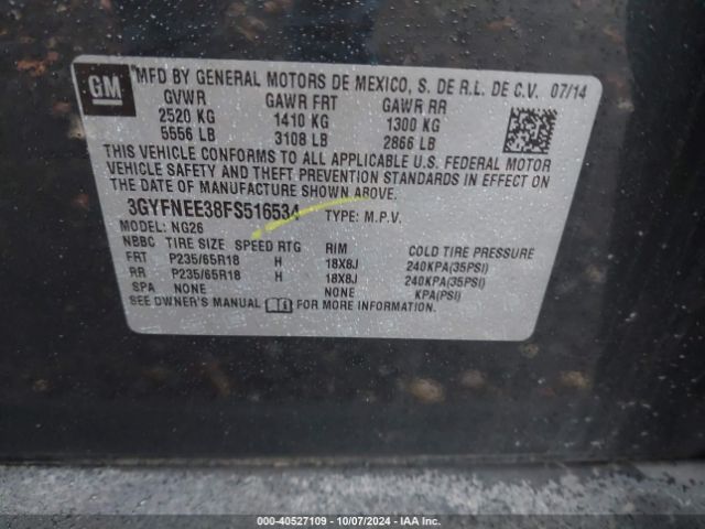 3GYFNEE38FS516534 Cadillac Srx Luxury Collection