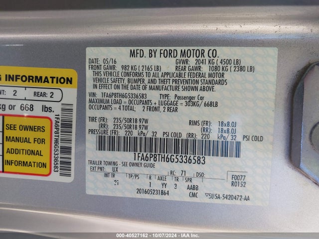 Ford Mustang Ecoboost 2016 1FA6P8TH6G5336583 Image 9
