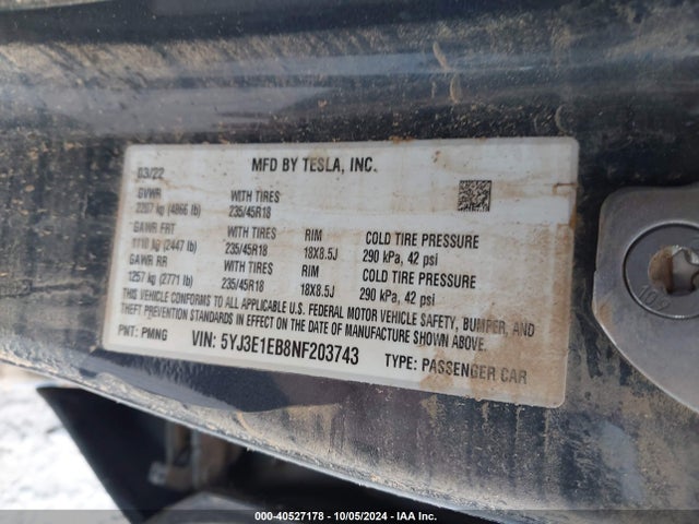 2022 TESLA MODEL 3 5YJ3E1EB8NF203743 Photo 8