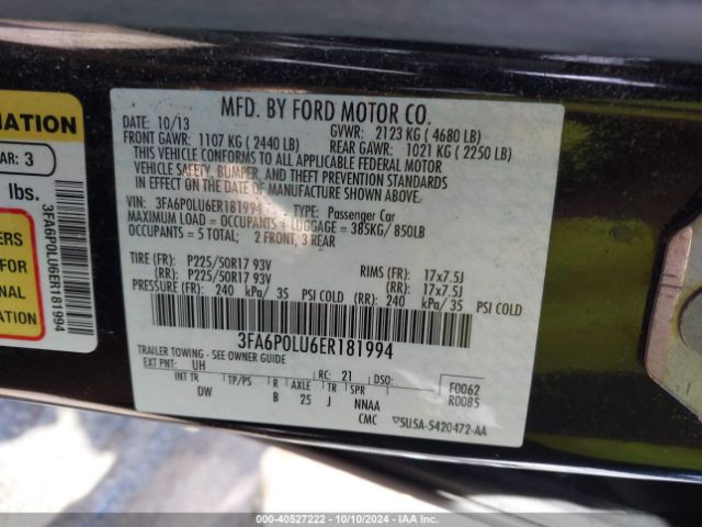 3FA6P0LU6ER181994 Ford Fusion Hybrid Se
