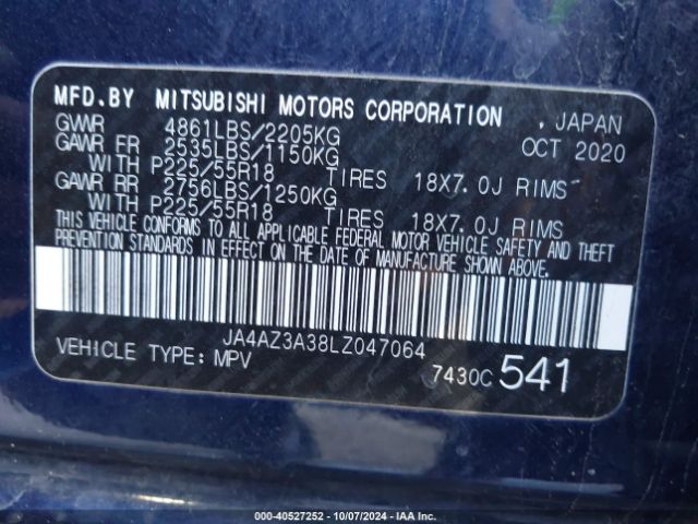 2020 MITSUBISHI OUTLANDER JA4AZ3A38LZ047064 Photo 8