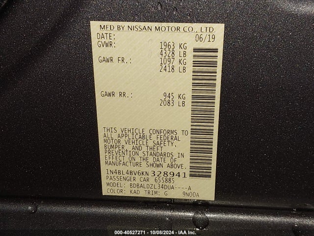 Nissan Altima 2.5 S 2019 1N4BL4BV6KN328941 Image 9