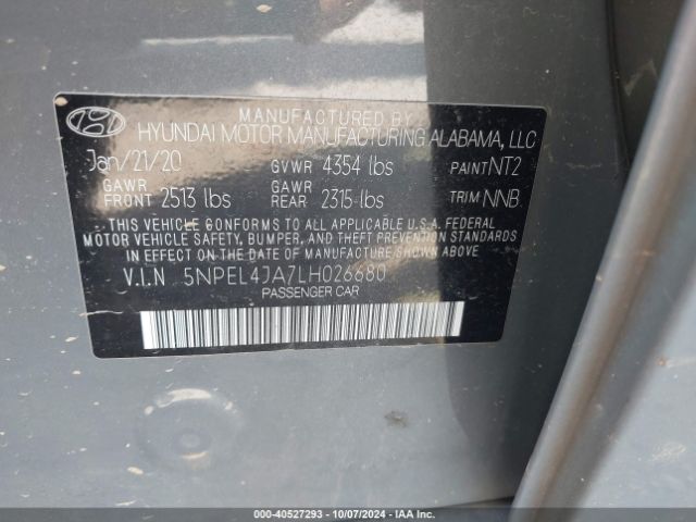 5NPEL4JA7LH026680 Hyundai SONATA SEL