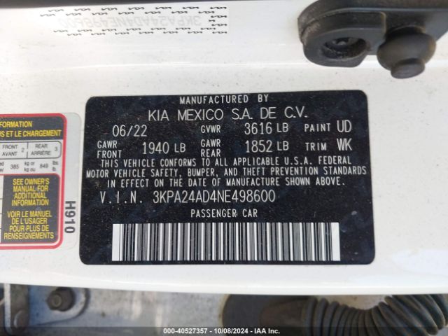 3KPA24AD4NE498600 KIA RIO LX