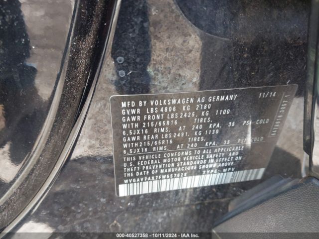 WVGAV7AX7FW557628 Volkswagen TIGUAN S