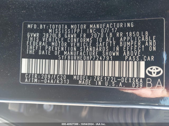 Toyota COROLLA SE 2017 5YFBURHE0HP724791 Image 9
