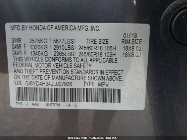 5J8YD4H34JL007936 Acura MDX