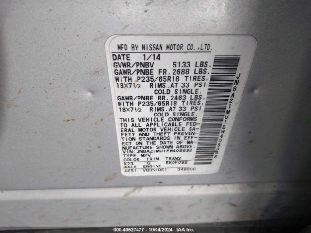 JN8AZ1MU1EW408898 Nissan Murano Le/s/sl/sv