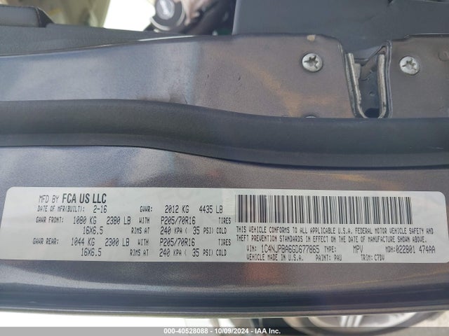 1C4NJPBA6GD677865 Jeep Patriot Sport