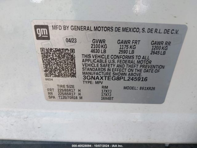 3GNAXTEG8PL245916 Chevrolet Equinox Awd 2fl