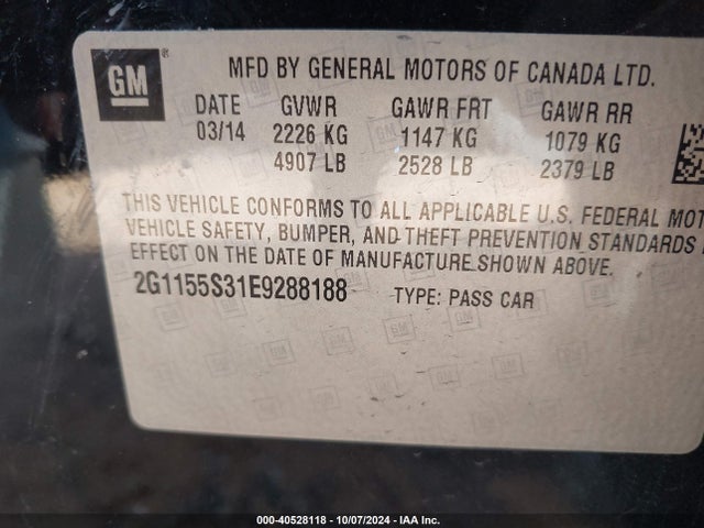 Chevrolet IMPALA 2LZ 2014 2G1155S31E9288188 Image 9