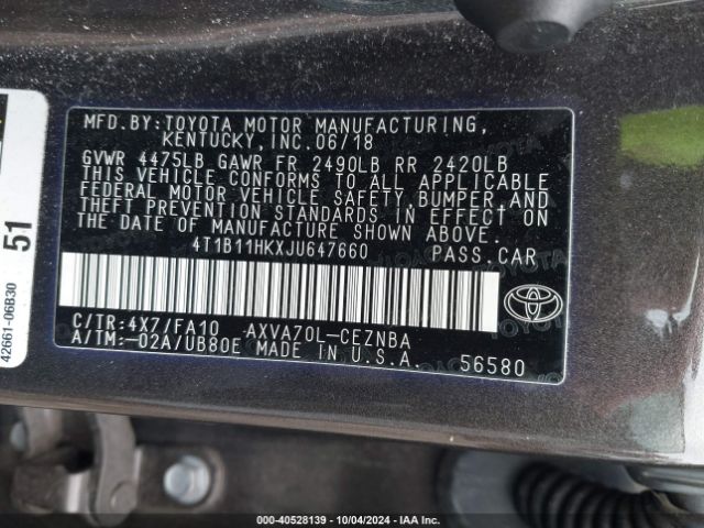 4T1B11HKXJU647660 Toyota CAMRY LE