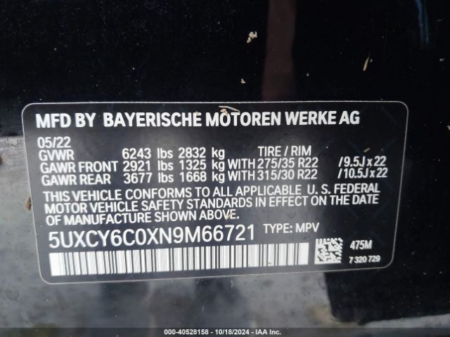5UXCY6C0XN9M66721 BMW X6 Xdrive40i