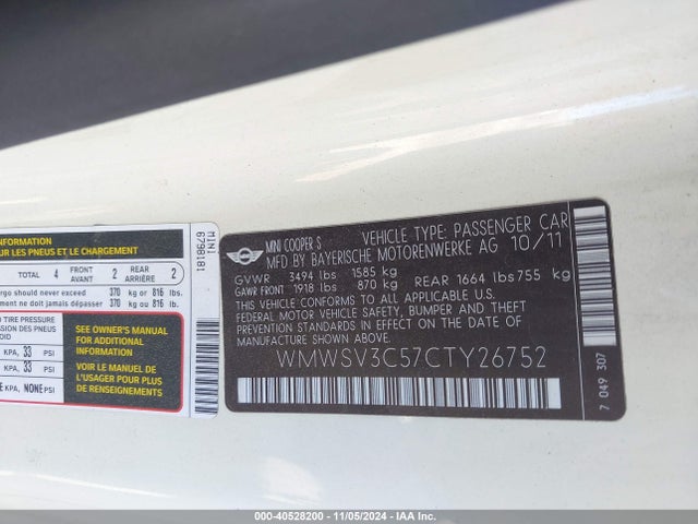 2012 MINI COOPER S WMWSV3C57CTY26752 Photo 8