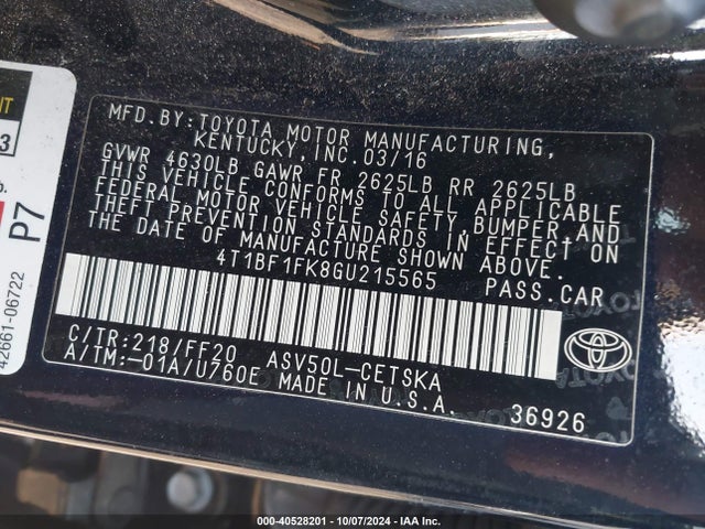 Toyota CAMRY SE 2016 4T1BF1FK8GU215565 Image 9