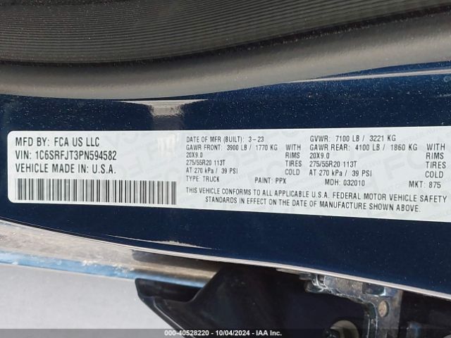 1C6SRFJT3PN594582 RAM 1500 Laramie  4x4 5'7 Box