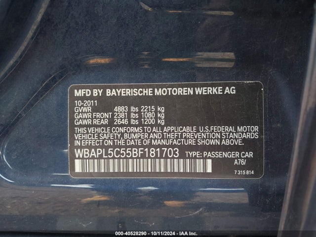 Aukcja sprzedaży 2011 Bmw 335i Xdrive, vin: WBAPL5C55BF181703, numer aukcji: 40528290