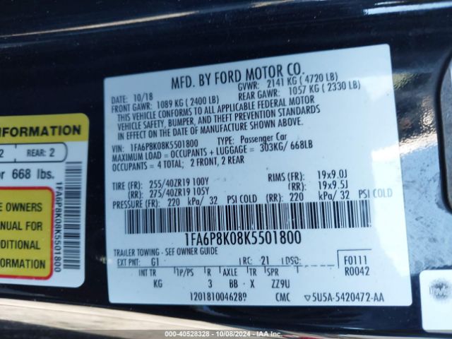 2019 FORD MUSTANG 1FA6P8K08K5501800 Photo 8