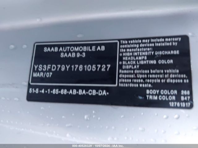 2007 SAAB 9-3 YS3FD79Y176105727 Photo 8