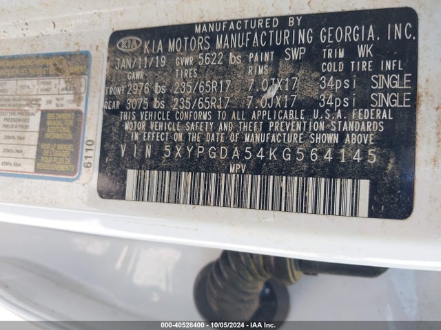 KIA Sorento 3.3l Lx 2019 5XYPGDA54KG564145 Image 9