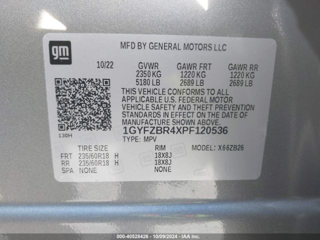 1GYFZBR4XPF120536 Cadillac Xt4 Awd Luxury