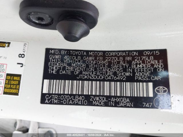 JTDKN3DU0F0476492 Toyota Prius