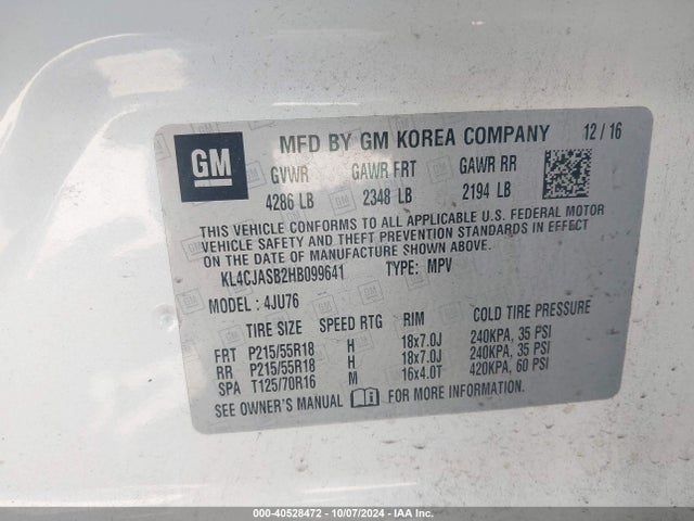 Buick Encore Preferred 2017 KL4CJASB2HB099641 Image 9