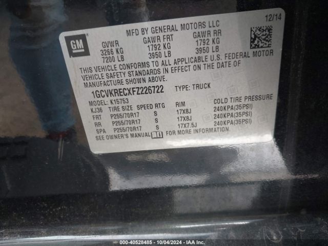1GCVKRECXFZ226722 Chevrolet Silverado 1500 1lt