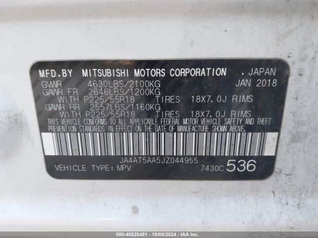 JA4AT5AA5JZ044955 Mitsubishi Eclipse Cross Sel
