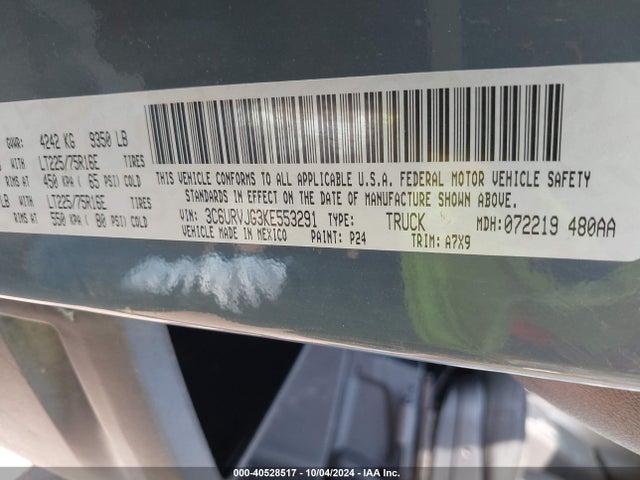 3C6URVJG3KE553291 RAM Promaster 3500 Cargo Van High Roof 159 Wb Ext