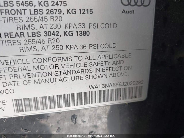 WA1BNAFY6J2020282 Audi Q5 2.0t Premium/2.0t Tech Premium