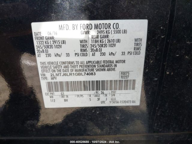 2LMTJ6LR1GBL74083 Lincoln Mkx Reserve