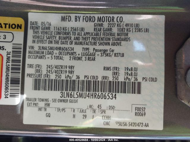 3LN6L5MU4HR606534 Lincoln Mkz Hybrid Reserve