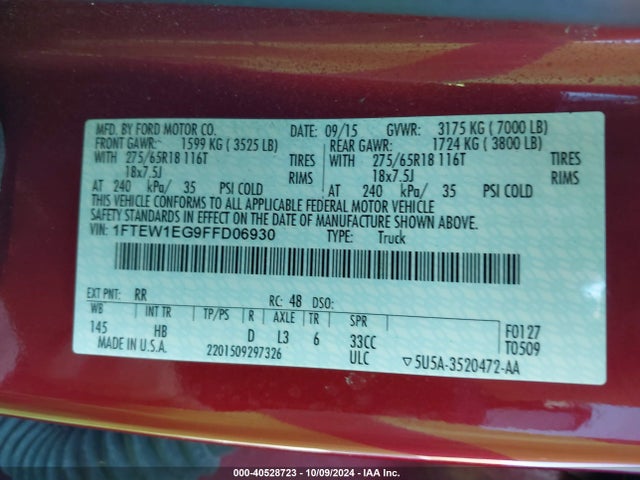 Ford F-150 Lariat 2015 1FTEW1EG9FFD06930 Image 9