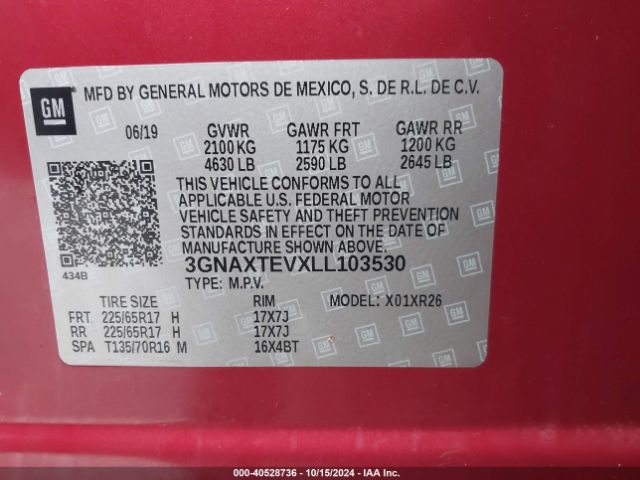 3GNAXTEVXLL103530 Chevrolet Equinox Awd 2fl