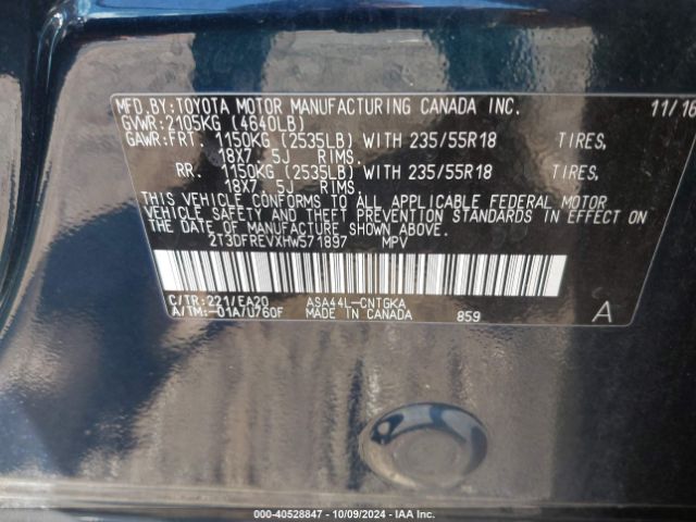 2T3DFREVXHW571897 Toyota Rav4 Limited
