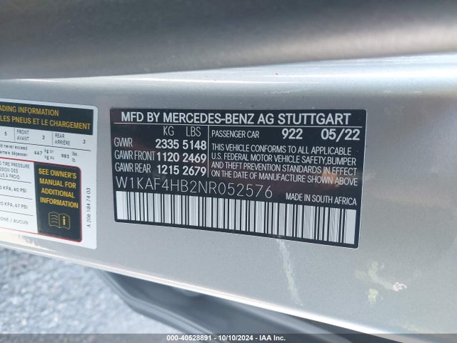 W1KAF4HB2NR052576 Mercedes-Benz C 300 4matic