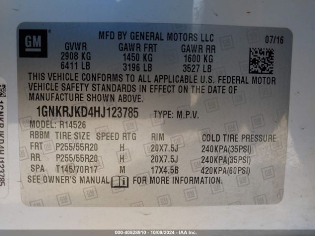 1GNKRJKD4HJ123785 Chevrolet Traverse Premier