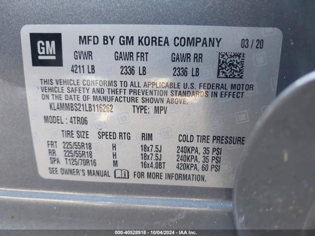 KL4MMBS21LB116262 Buick Encore Gx Fwd Preferred