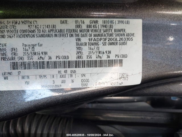 Ford FOCUS SE 2016 1FADP3F20GL263305 Image 9
