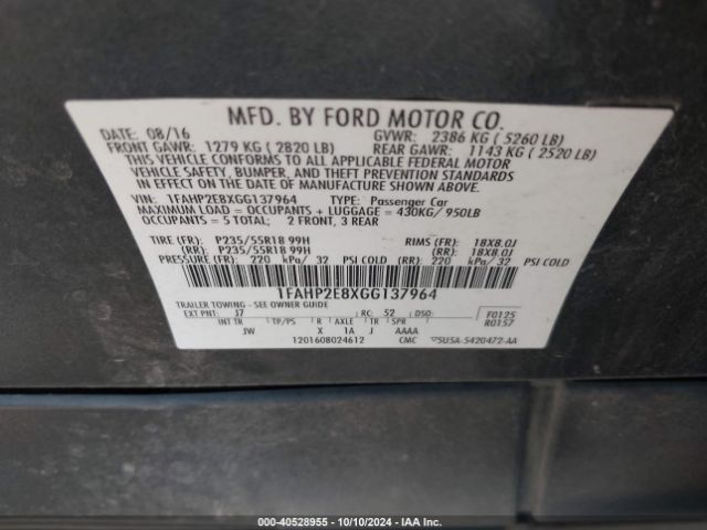 1FAHP2E8XGG137964 Ford TAURUS SEL