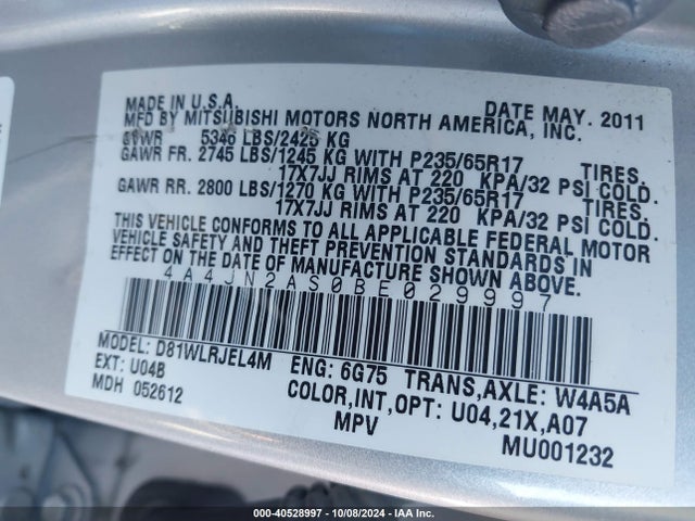 2011 MITSUBISHI ENDEAVOR 4A4JN2AS0BE029997 Photo 8