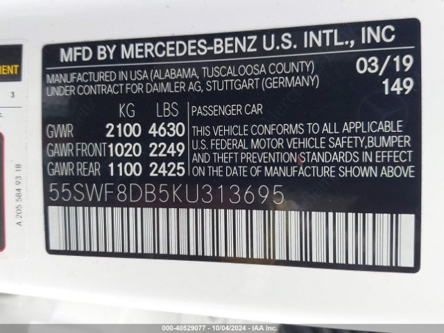 55SWF8DB5KU313695 Mercedes-Benz C 300