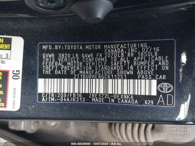 Toyota COROLLA LE 2016 2T1BURHE8GC611251 Image 9