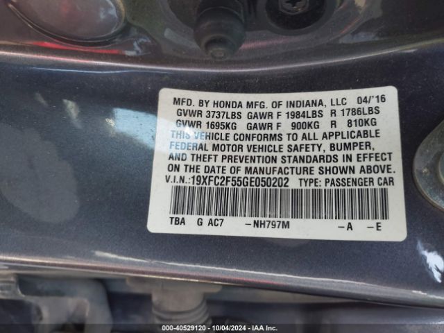 19XFC2F55GE050202 Honda Civic Lx
