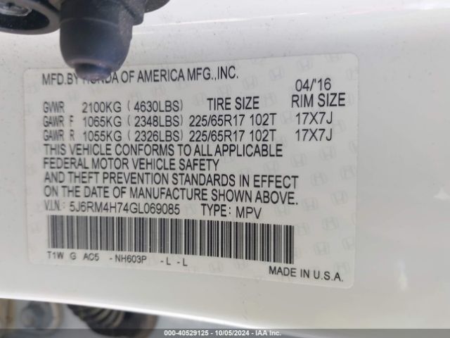 5J6RM4H74GL069085 Honda Cr-v Ex-l