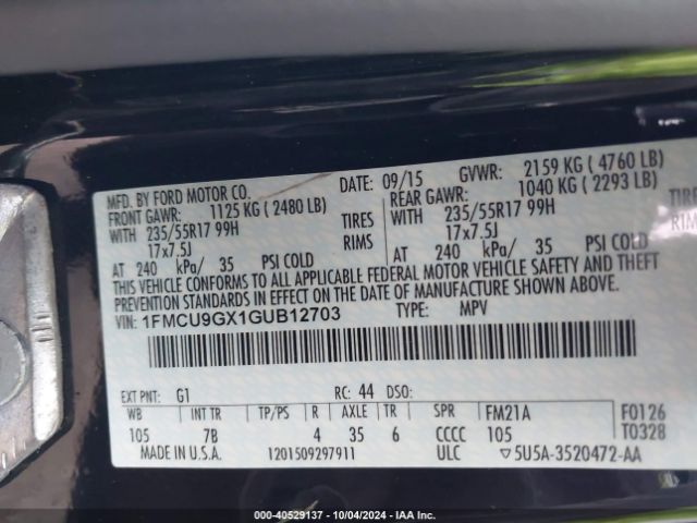 1FMCU9GX1GUB12703 Ford ESCAPE SE