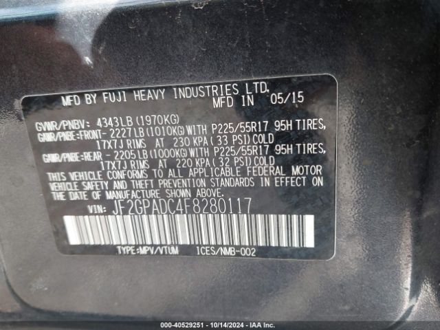 JF2GPADC4F8280117 Subaru Xv Crosstrek 2.0i Premium